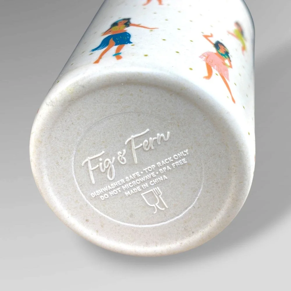 Fig & Fern Hula Girl Tumbler Set of 4 Tropical Retro Tiki Melamine Style Cups‎